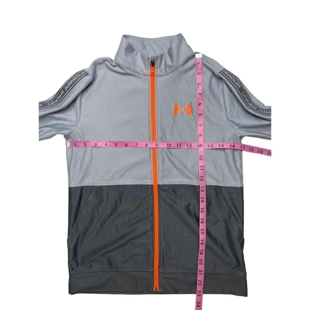 Boys Under Armour Gray Orange Full Zip Track Jacket‎ Loose HeatGear Large YLG
